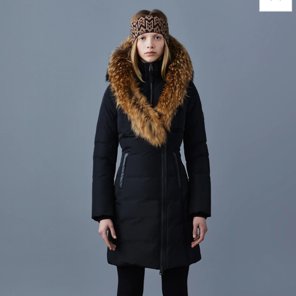 MACKAGE down long coat with natural fur and Signature Mackage Collar